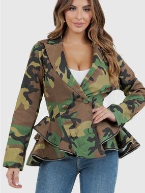 Women’s Camouflage Peplum Jacket - Green Camo